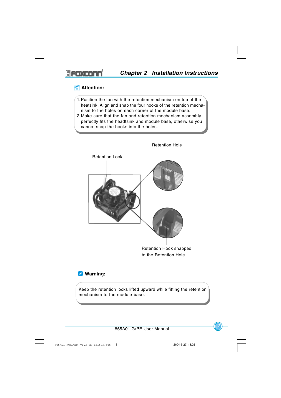 Chapter 2 installation instructions | Foxconn 865A01-PE-6EKRS User Manual | Page 21 / 124