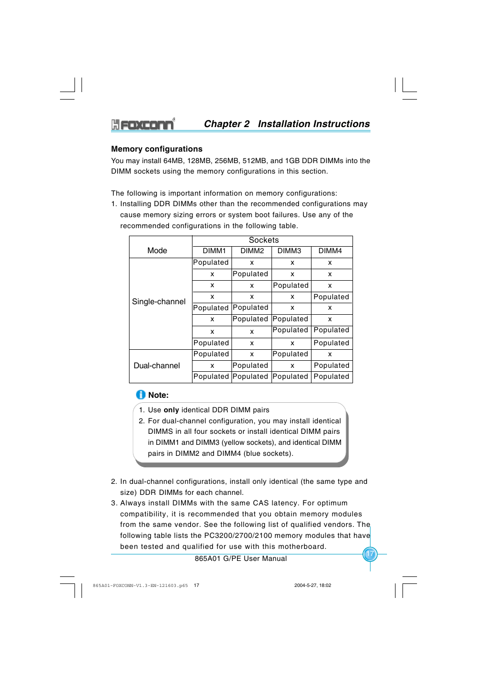 Chapter 2 installation instructions | Foxconn 865A01-PE-6EKRS User Manual | Page 25 / 124