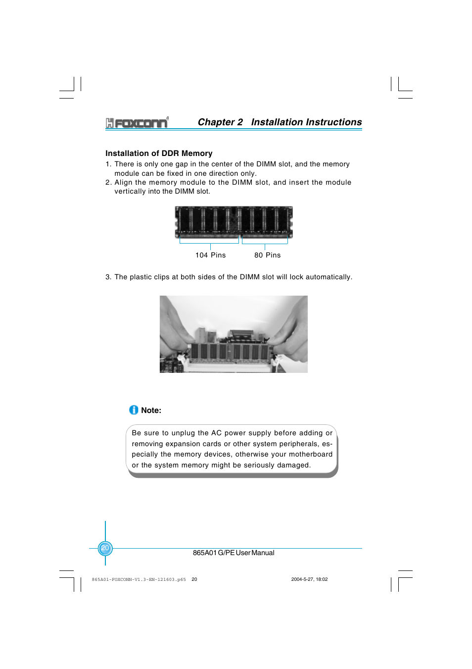 Chapter 2 installation instructions | Foxconn 865A01-PE-6EKRS User Manual | Page 28 / 124