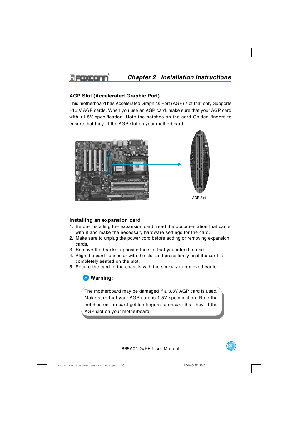 Chapter 2 installation instructions | Foxconn 865A01-PE-6EKRS User Manual | Page 43 / 124