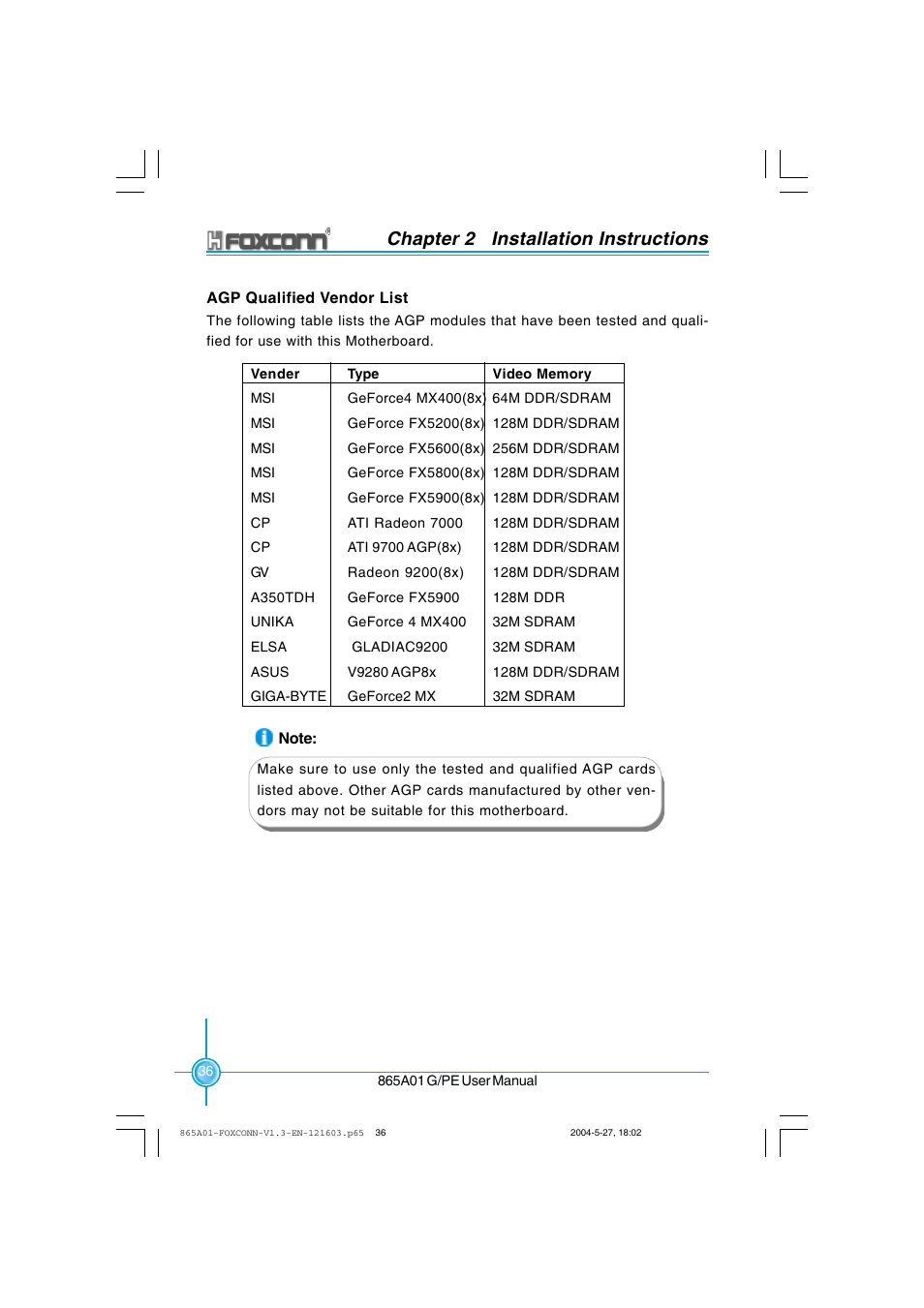 Chapter 2 installation instructions | Foxconn 865A01-PE-6EKRS User Manual | Page 44 / 124