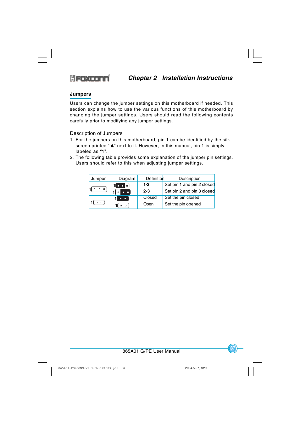 Chapter 2 installation instructions | Foxconn 865A01-PE-6EKRS User Manual | Page 45 / 124