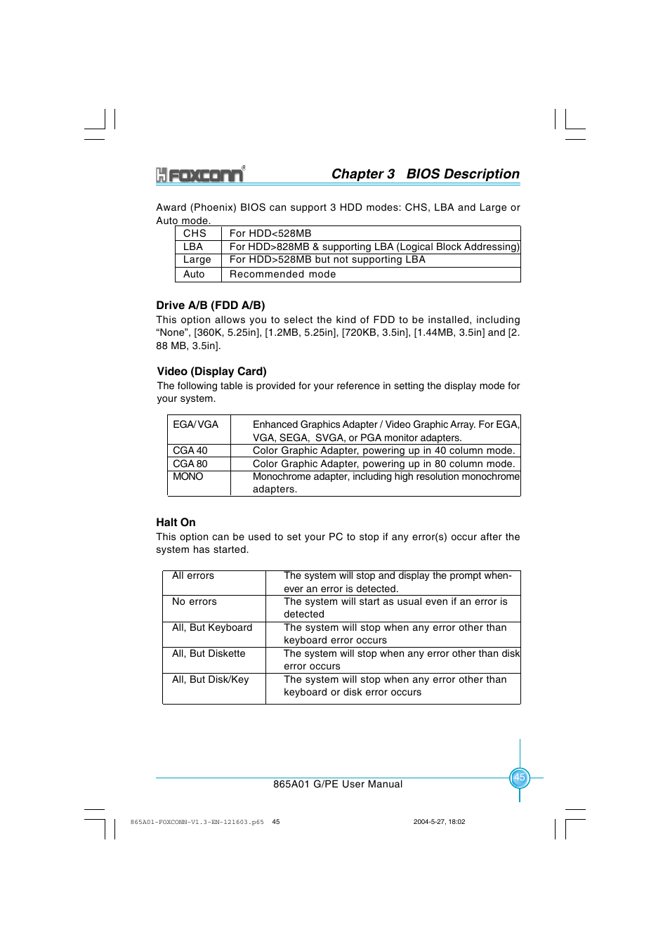 Chapter 3 bios description | Foxconn 865A01-PE-6EKRS User Manual | Page 53 / 124