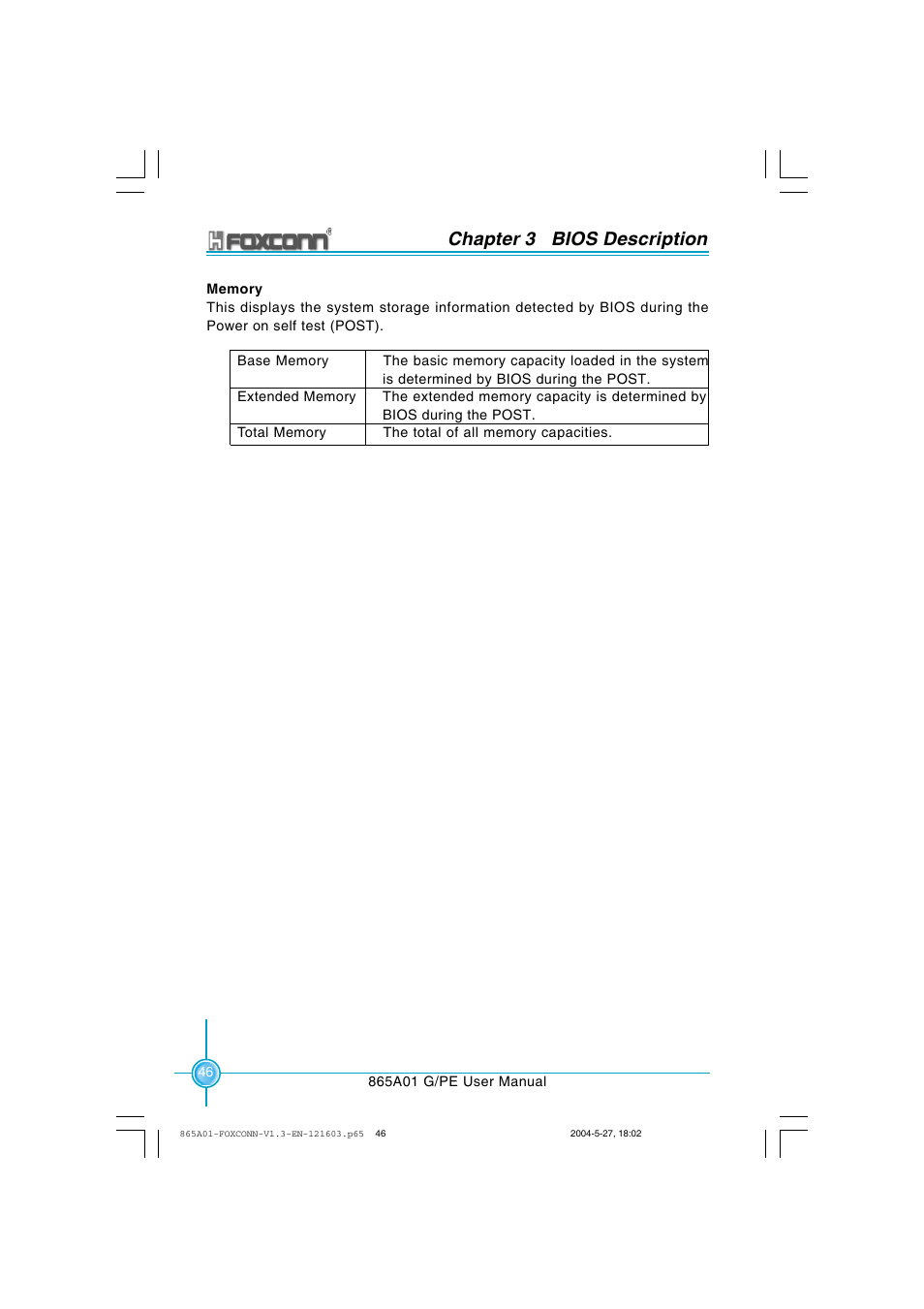 Chapter 3 bios description | Foxconn 865A01-PE-6EKRS User Manual | Page 54 / 124