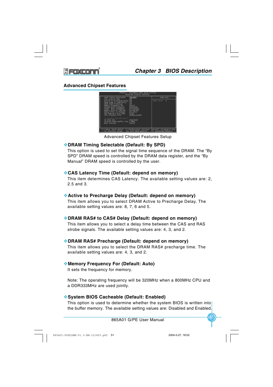 Chapter 3 bios description | Foxconn 865A01-PE-6EKRS User Manual | Page 59 / 124