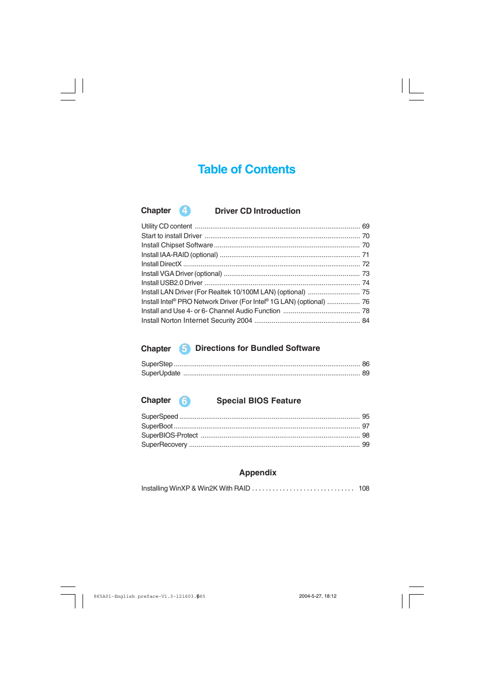 Foxconn 865A01-PE-6EKRS User Manual | Page 6 / 124