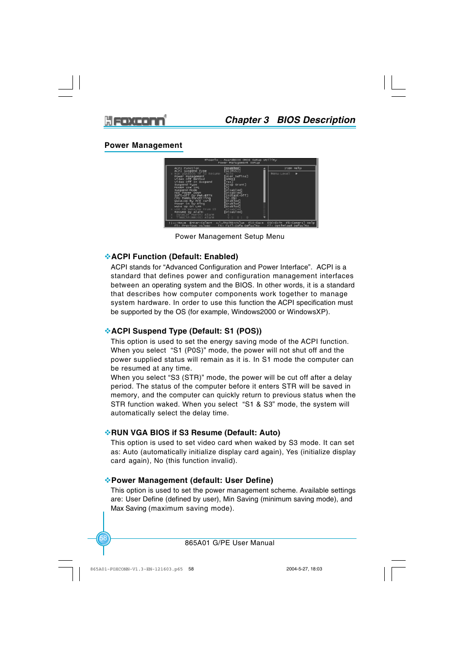 Chapter 3 bios description | Foxconn 865A01-PE-6EKRS User Manual | Page 66 / 124