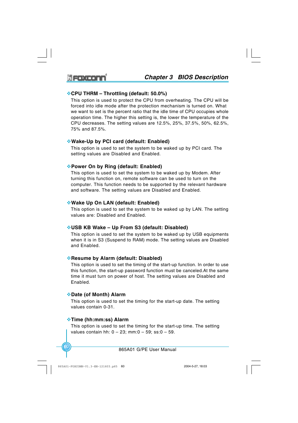 Chapter 3 bios description | Foxconn 865A01-PE-6EKRS User Manual | Page 68 / 124