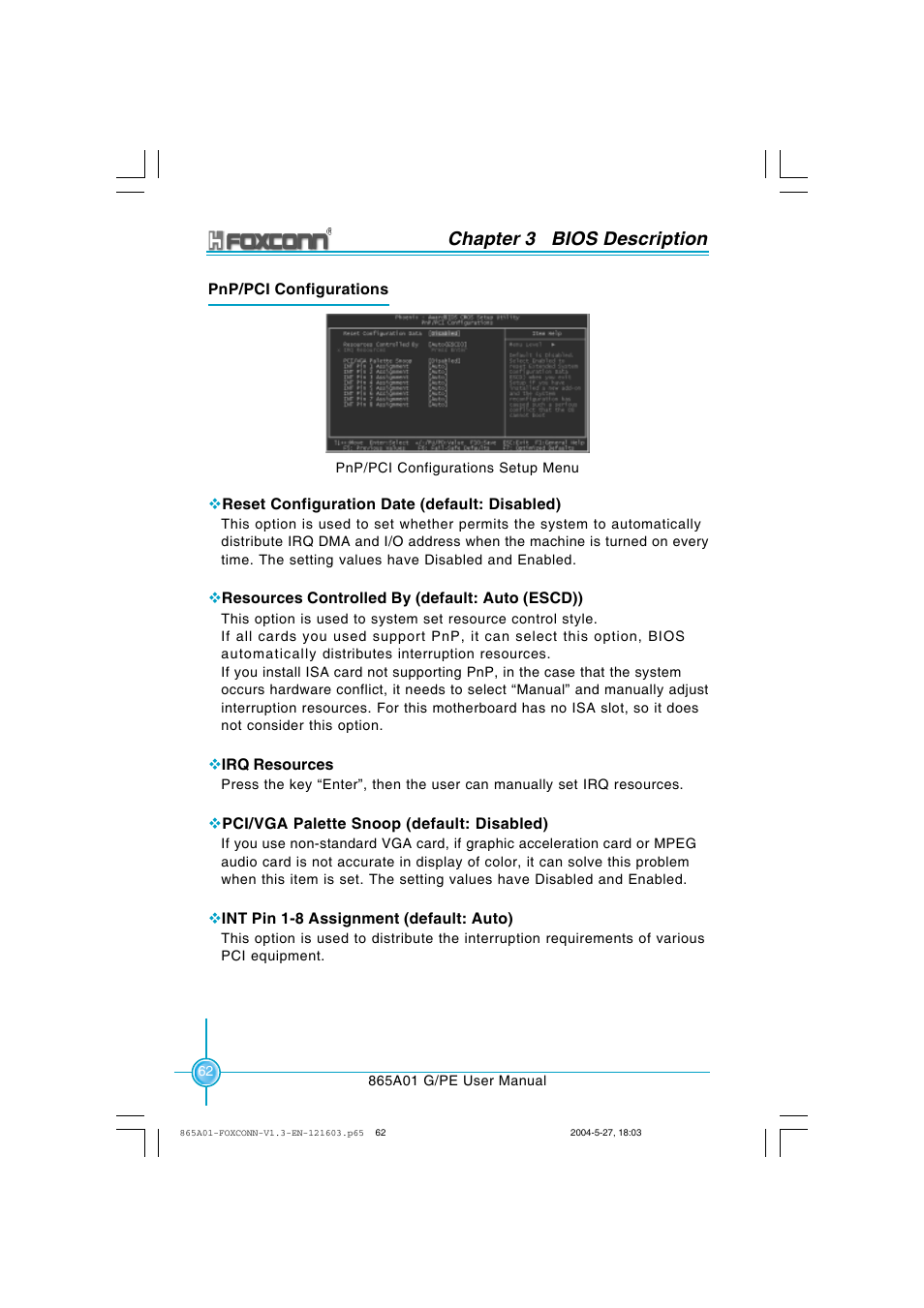 Chapter 3 bios description | Foxconn 865A01-PE-6EKRS User Manual | Page 70 / 124