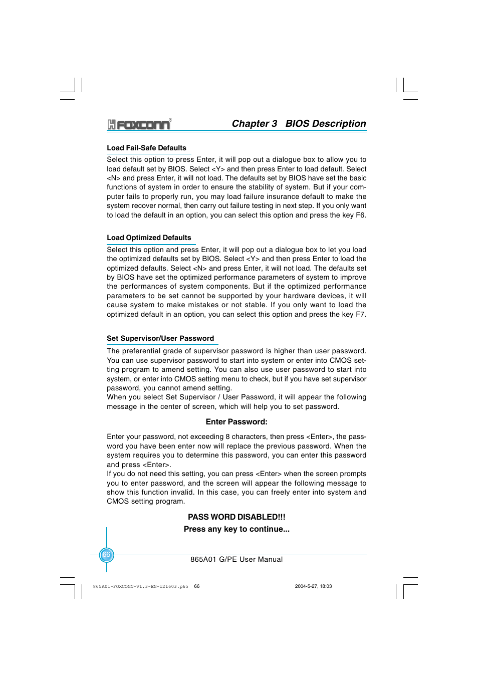 Chapter 3 bios description | Foxconn 865A01-PE-6EKRS User Manual | Page 74 / 124