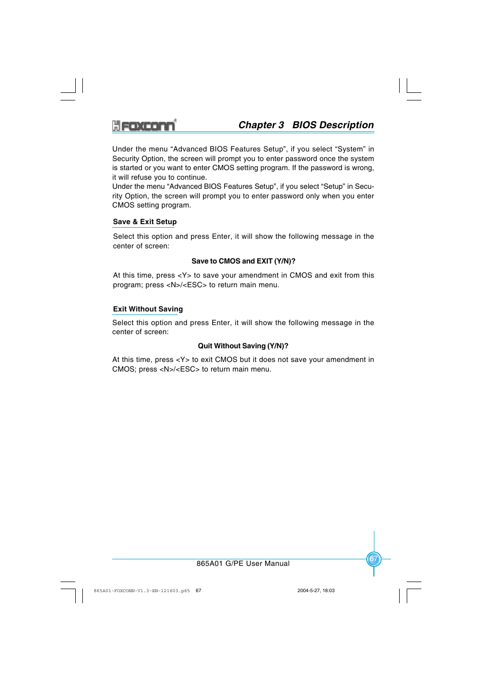 Chapter 3 bios description | Foxconn 865A01-PE-6EKRS User Manual | Page 75 / 124