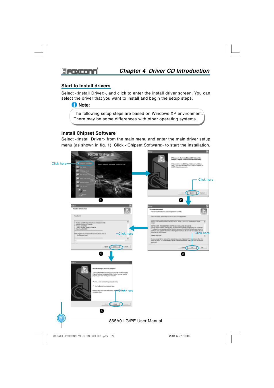 Chapter 4 driver cd introduction, Install chipset software, Start to install drivers | Foxconn 865A01-PE-6EKRS User Manual | Page 78 / 124