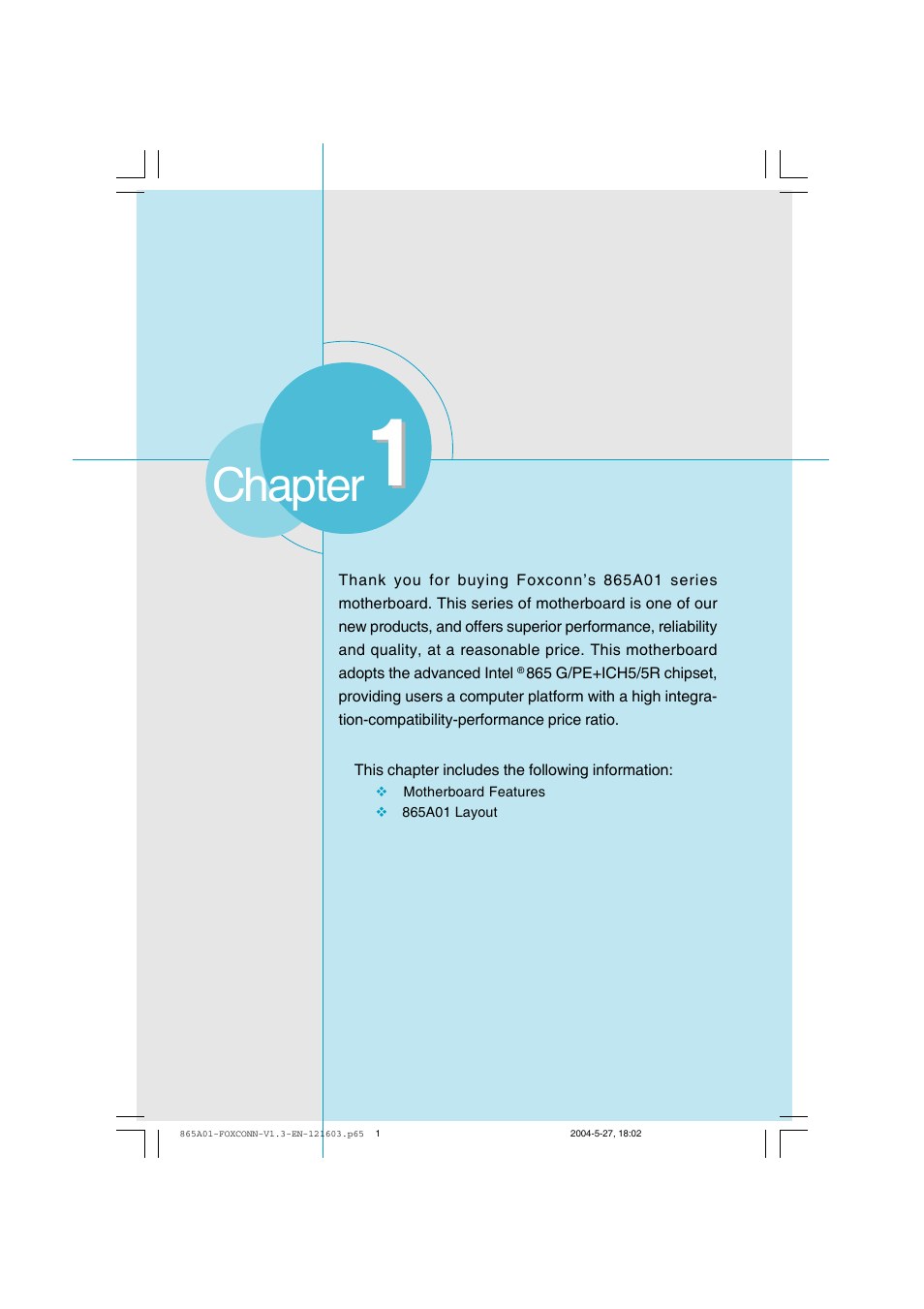 Chapter | Foxconn 865A01-PE-6EKRS User Manual | Page 9 / 124