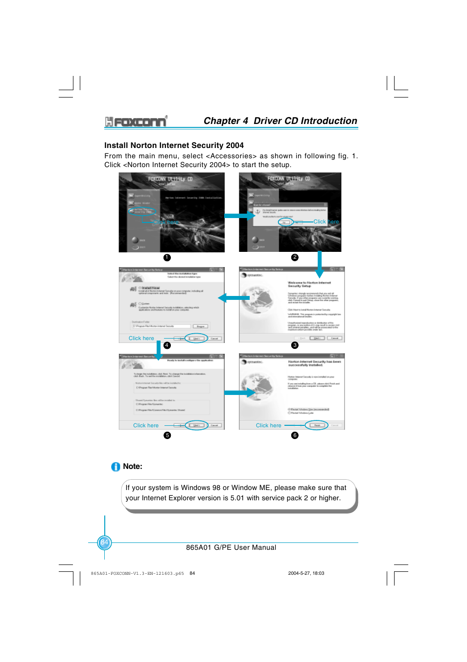 Chapter 4 driver cd introduction, Install norton internet security 2004 | Foxconn 865A01-PE-6EKRS User Manual | Page 92 / 124