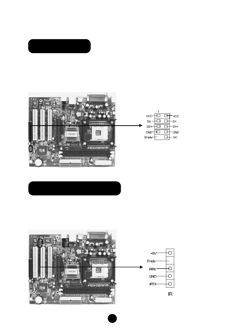 Irda header (optional), Usb header | Foxconn 648FX4MR-ES User Manual | Page 8 / 10