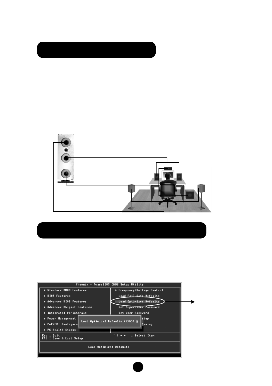 Power on and load optimized defaults, 5.1 channel audio effects | Foxconn 648FX4MR-ES User Manual | Page 9 / 10