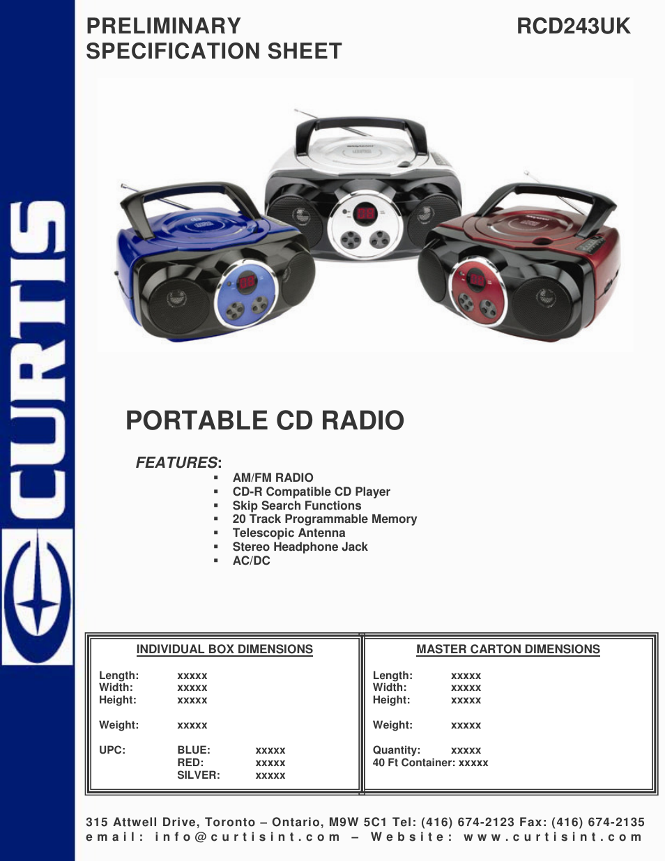 Curtis RCD243UK User Manual | 1 page