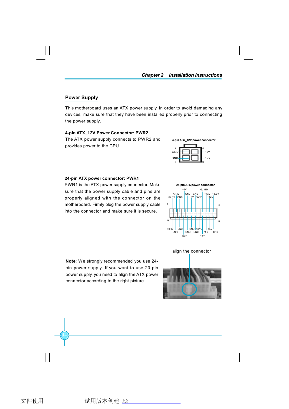 Chapter 2 installation instructions, Power supply | Foxconn RC4107MA-8KRS2 User Manual | Page 21 / 89