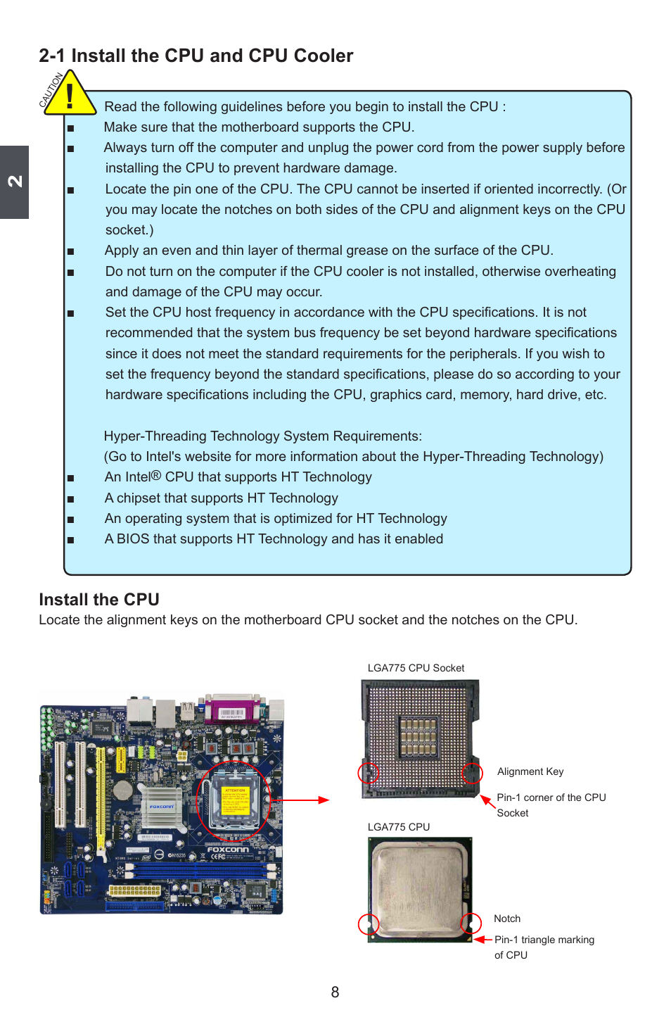 1 install the cpu and cpu cooler, Install the cpu | Foxconn M7VMX Series User Manual | Page 15 / 107