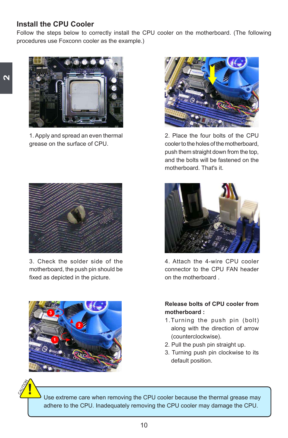 Install the cpu cooler | Foxconn M7VMX Series User Manual | Page 17 / 107