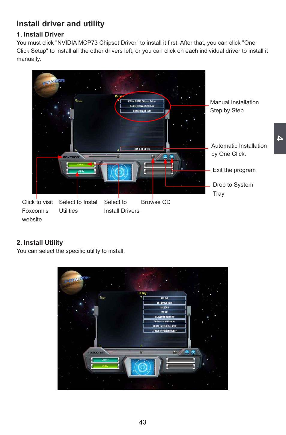 Install driver and utility | Foxconn M7VMX Series User Manual | Page 50 / 107