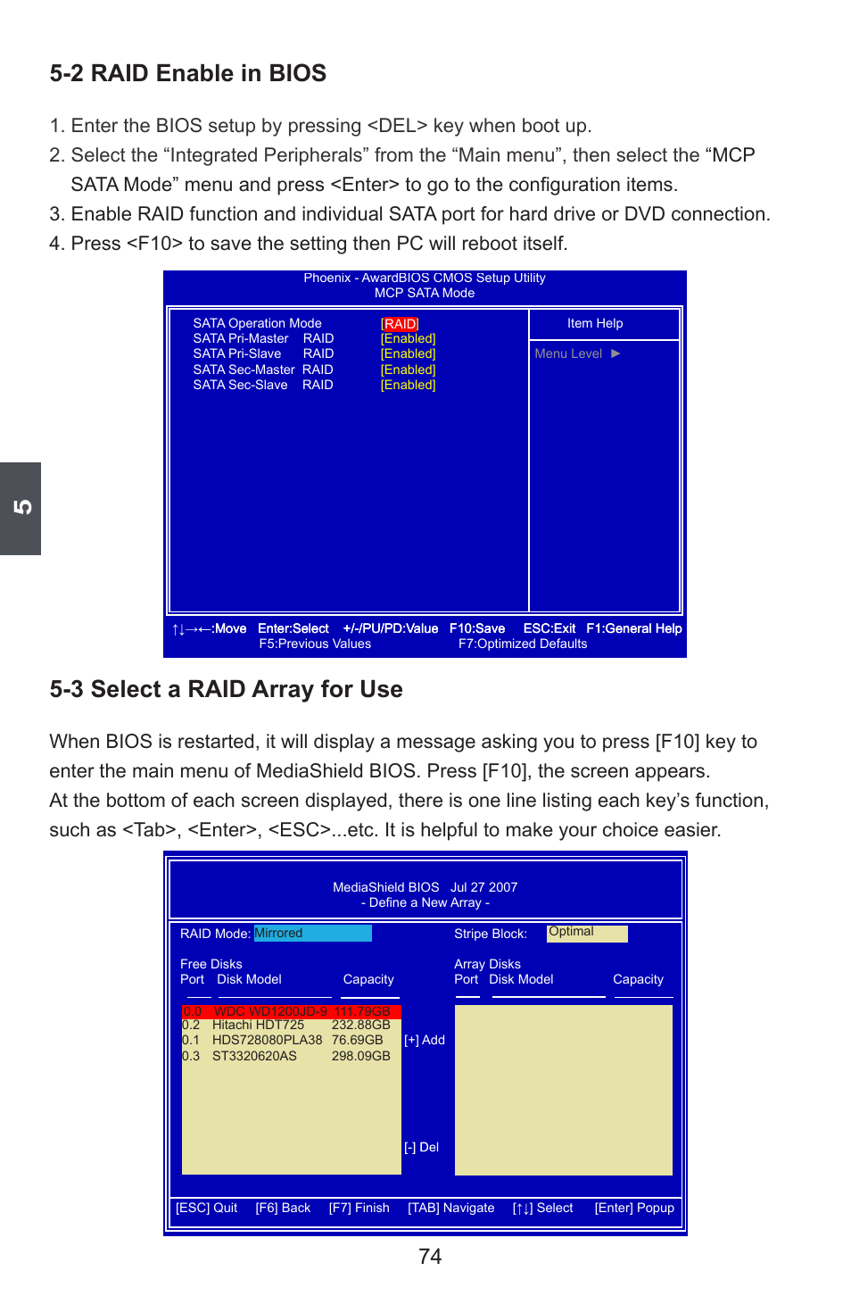 2 raid enable in bios, 3 select a raid array for use | Foxconn M7VMX Series User Manual | Page 81 / 107