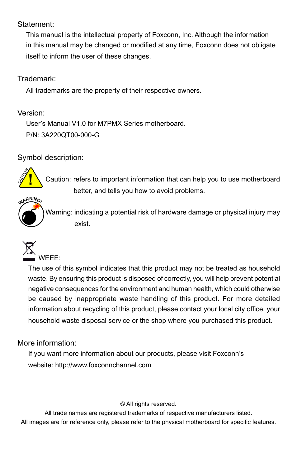 Foxconn M7PMX Series User Manual | Page 2 / 108
