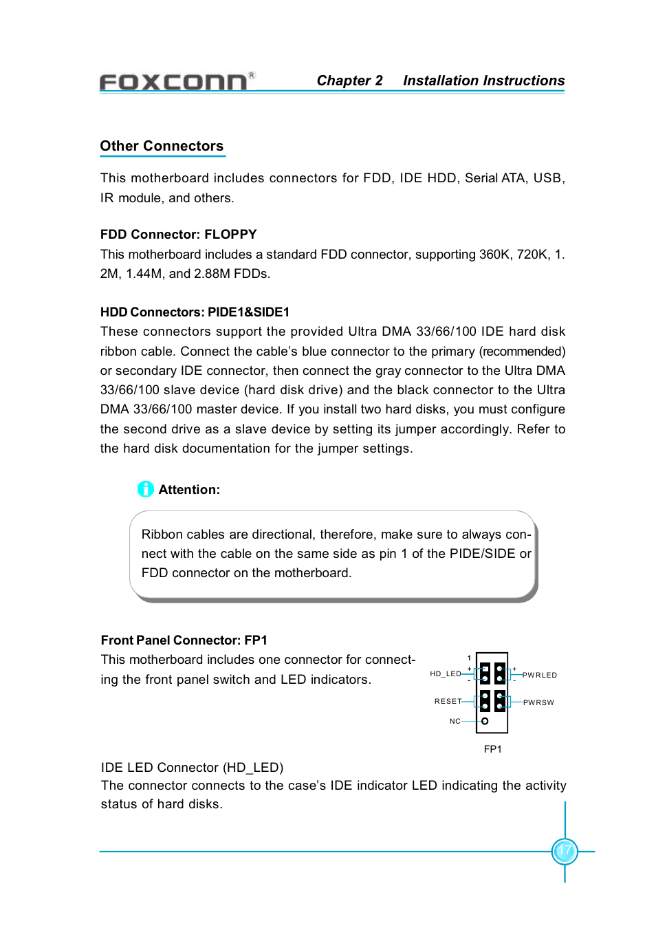 Chapter 2 installation instructions, Other connectors | Foxconn 865G7AF-8EKS User Manual | Page 23 / 51