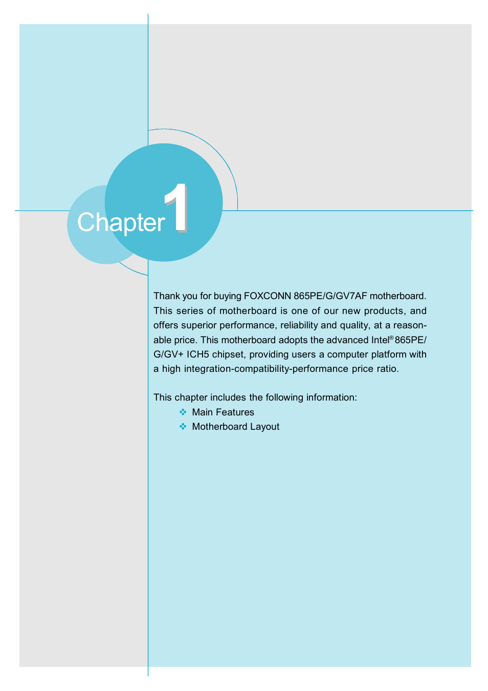 Chapter | Foxconn 865G7AF-8EKS User Manual | Page 7 / 51