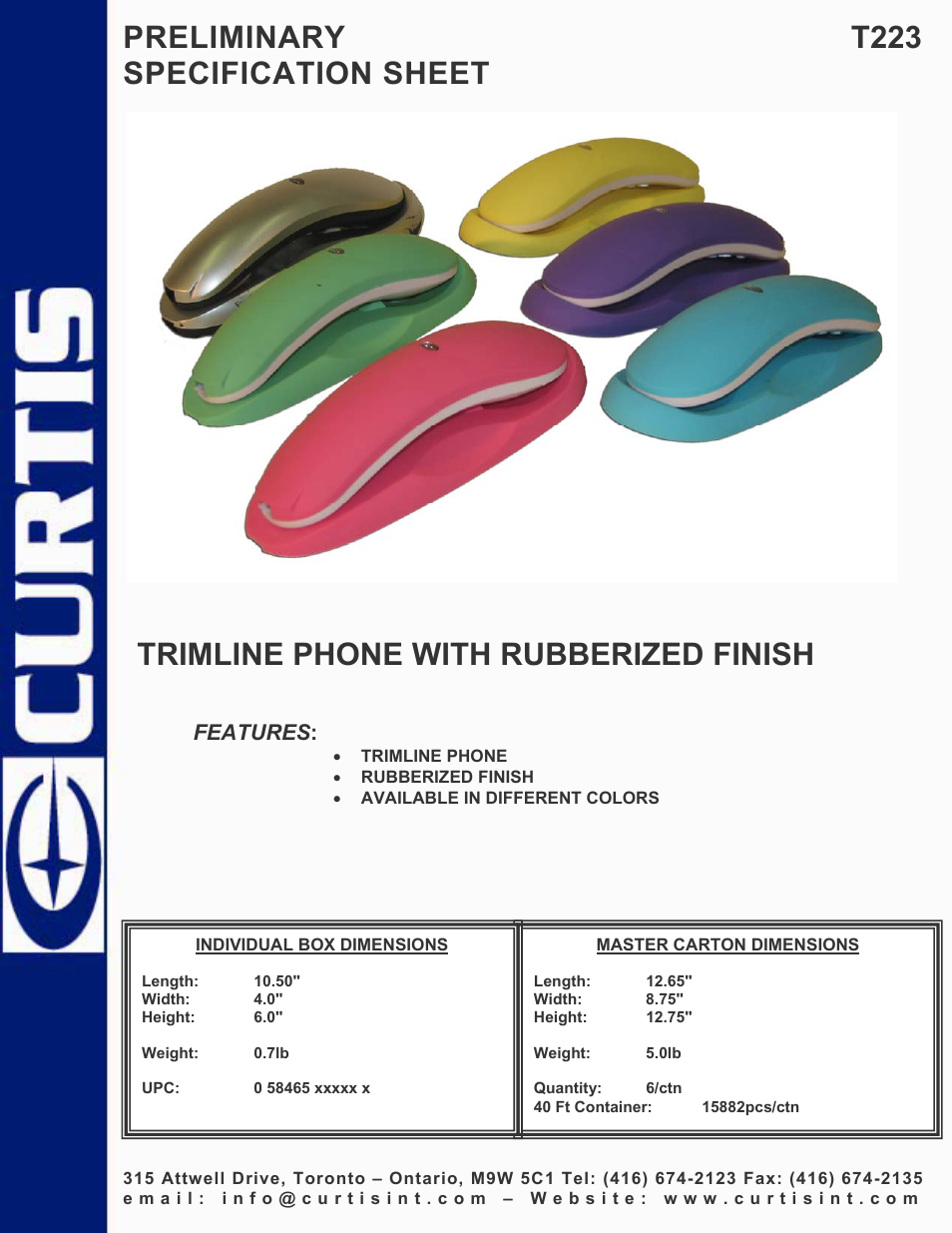 Curtis T223 User Manual | 1 page