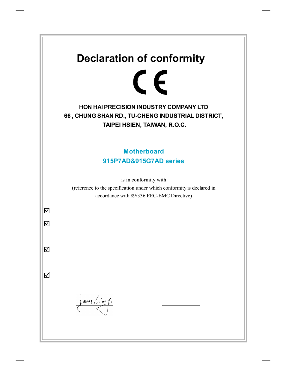 Declaration of conformity | Foxconn 915P7AD-8EKRS User Manual | Page 2 / 110