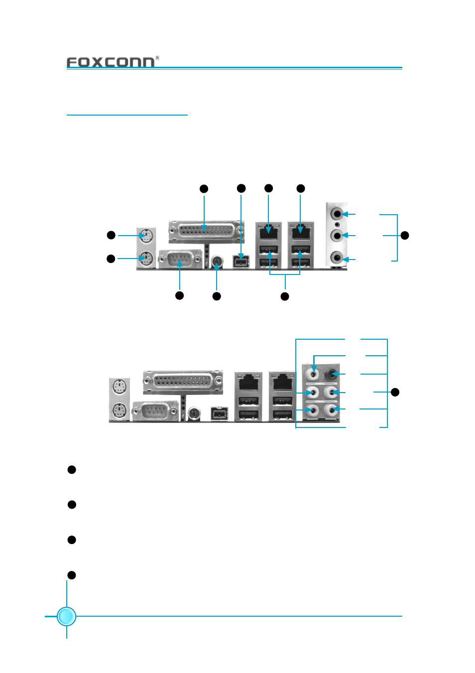 Chapter 2 installation instructions, Rear panel connectors, For 2/6-channel | For 8-channel | Foxconn 925XE7AA-8EKRS2 User Manual | Page 22 / 104