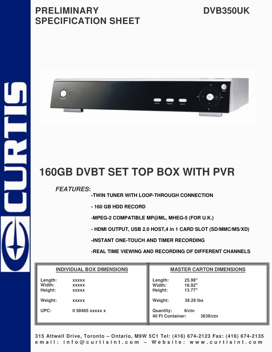 Curtis DVB350UK User Manual | 1 page