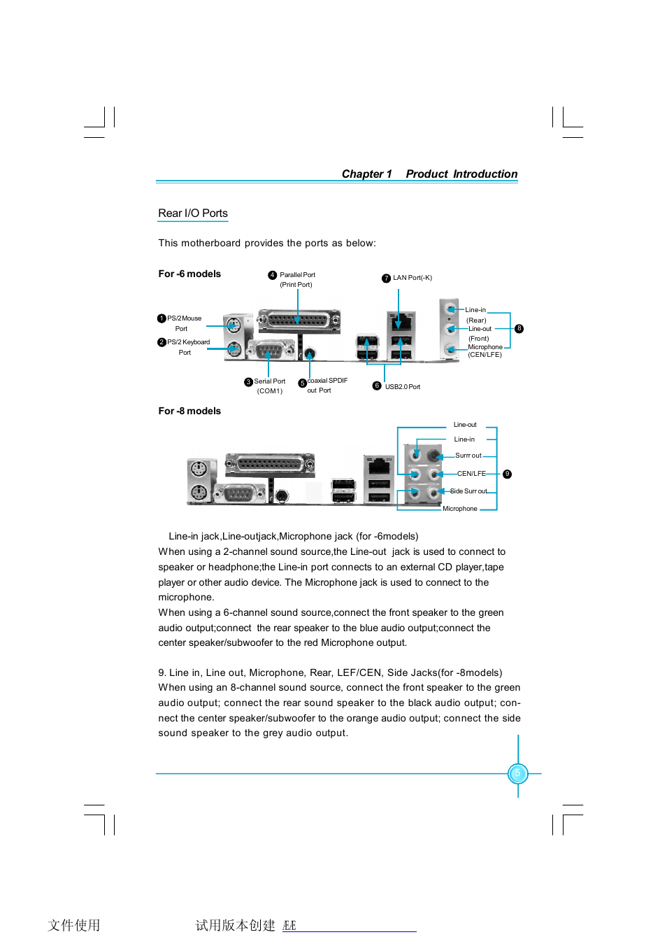 Chapter 1 product introduction rear i/o ports | Foxconn 945PL7AE-8KRS2HV User Manual | Page 12 / 72