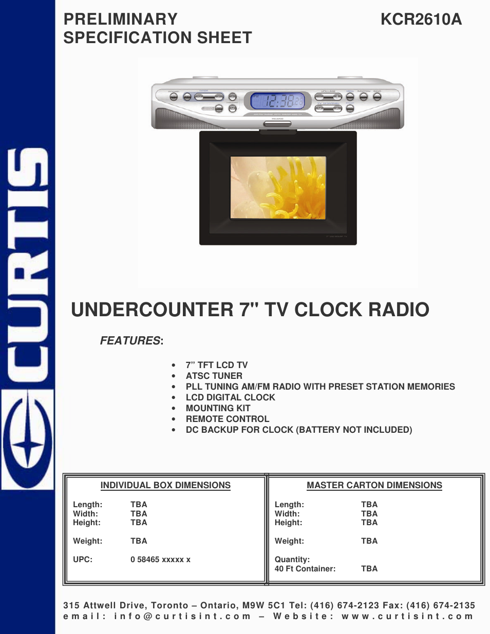 Curtis KCR2610A User Manual | 1 page