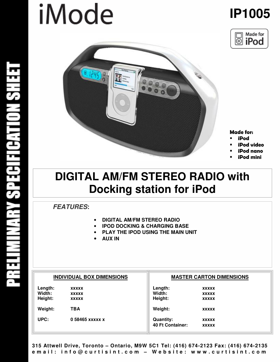 Curtis IP1005 User Manual | 1 page