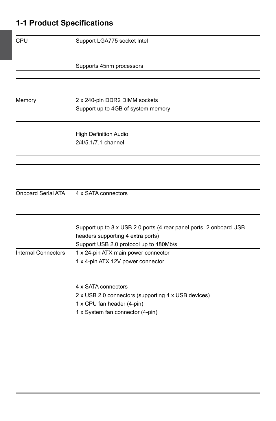 1 product specifications | Foxconn G31MG Series User Manual | Page 9 / 85