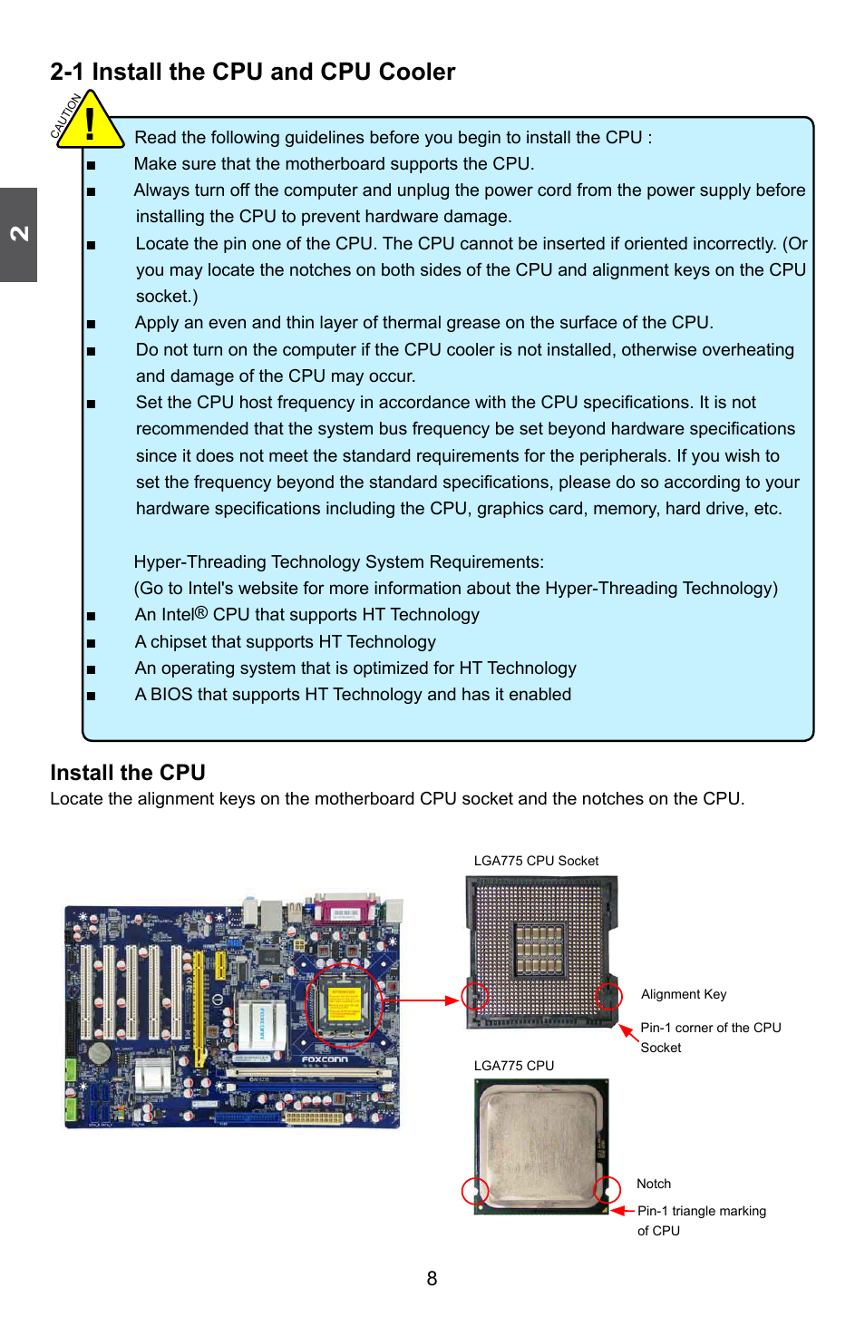 1 install the cpu and cpu cooler, Install the cpu | Foxconn G41AP User Manual | Page 15 / 73