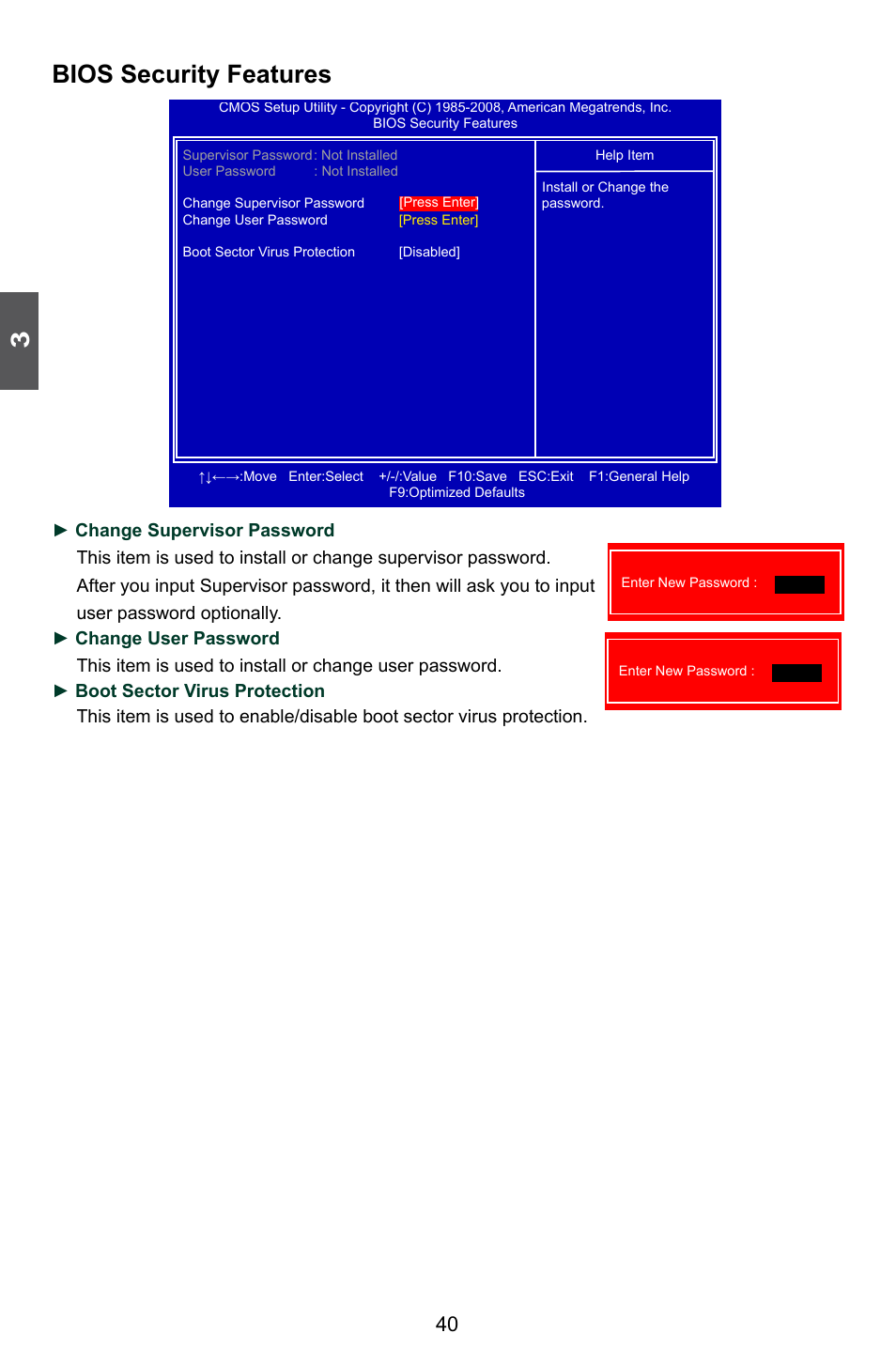 Bios security features | Foxconn G41AP User Manual | Page 47 / 73