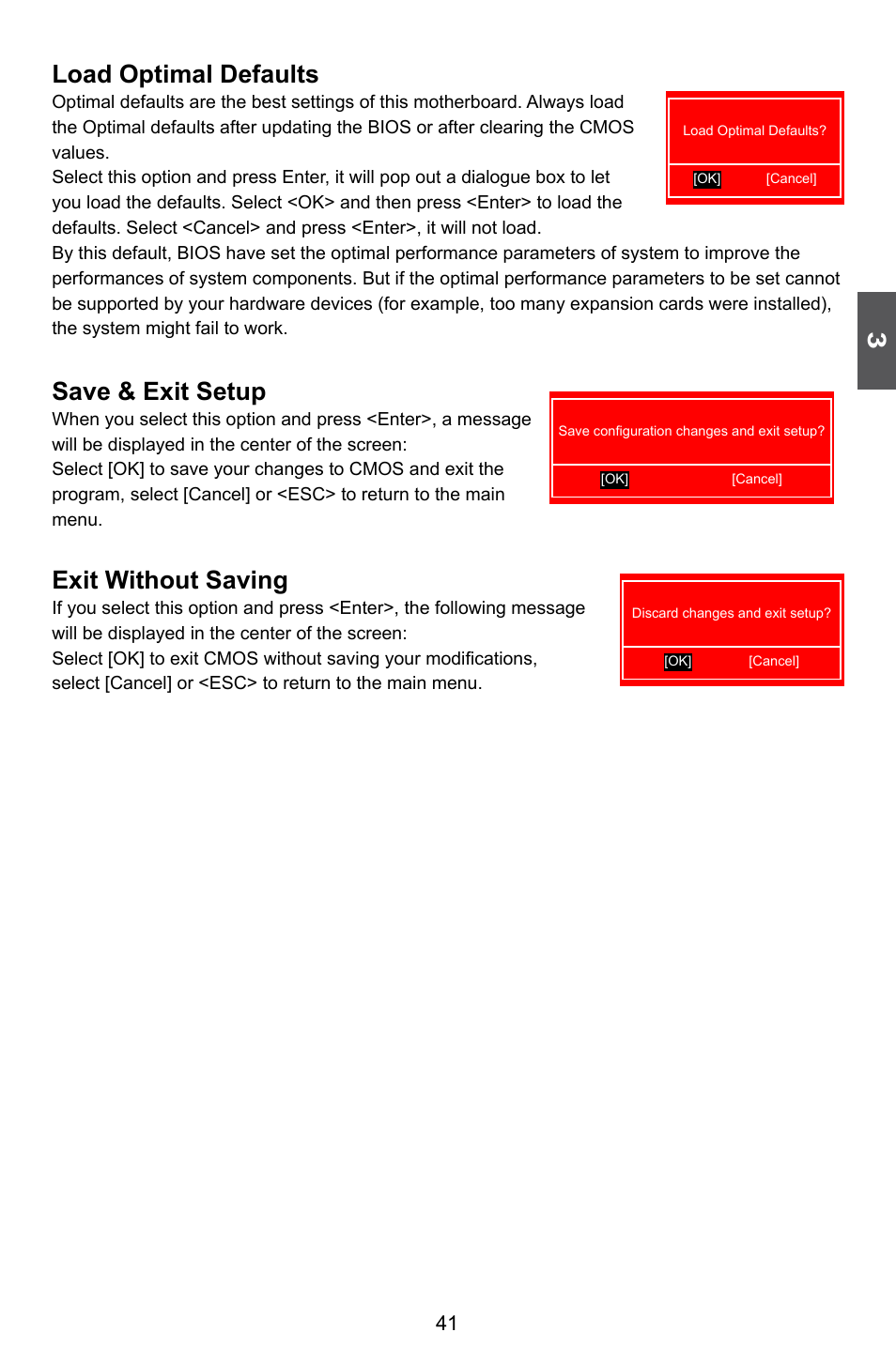 Load optimal defaults, Save & exit setup, Exit without saving | Foxconn G41AP User Manual | Page 48 / 73