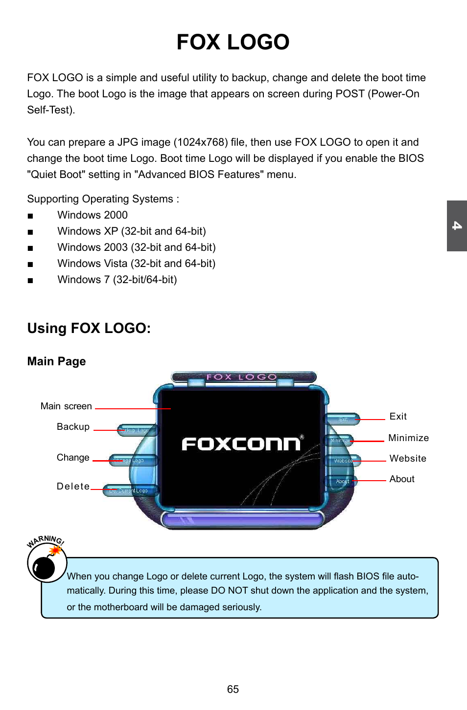 Fox logo, Using fox logo | Foxconn G41AP User Manual | Page 72 / 73