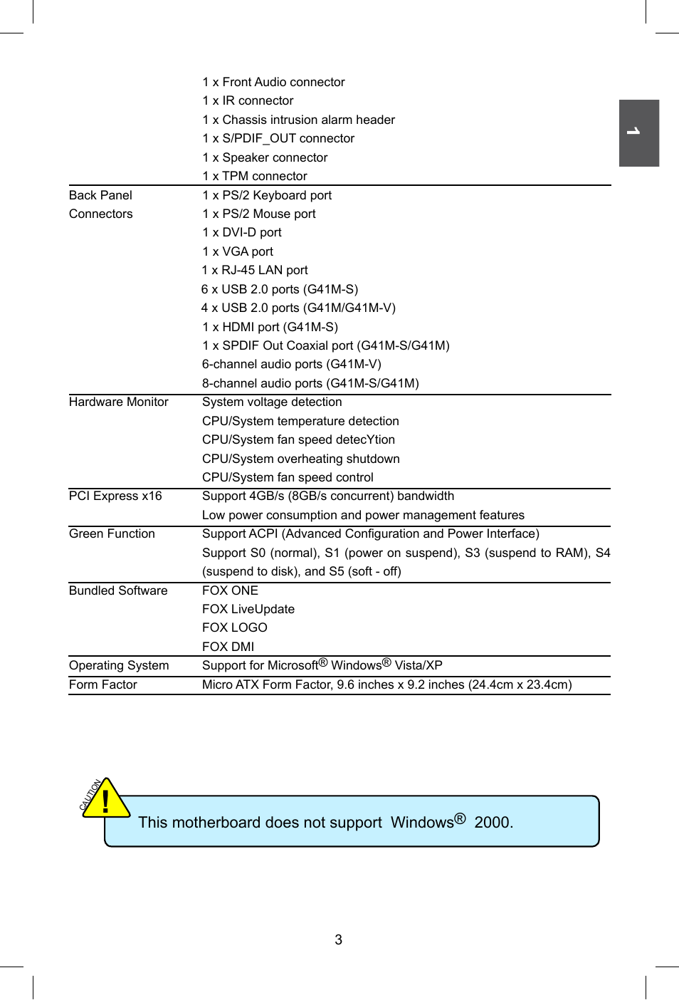 This motherboard does not support windows® 2000 | Foxconn G41M Series User Manual | Page 10 / 75