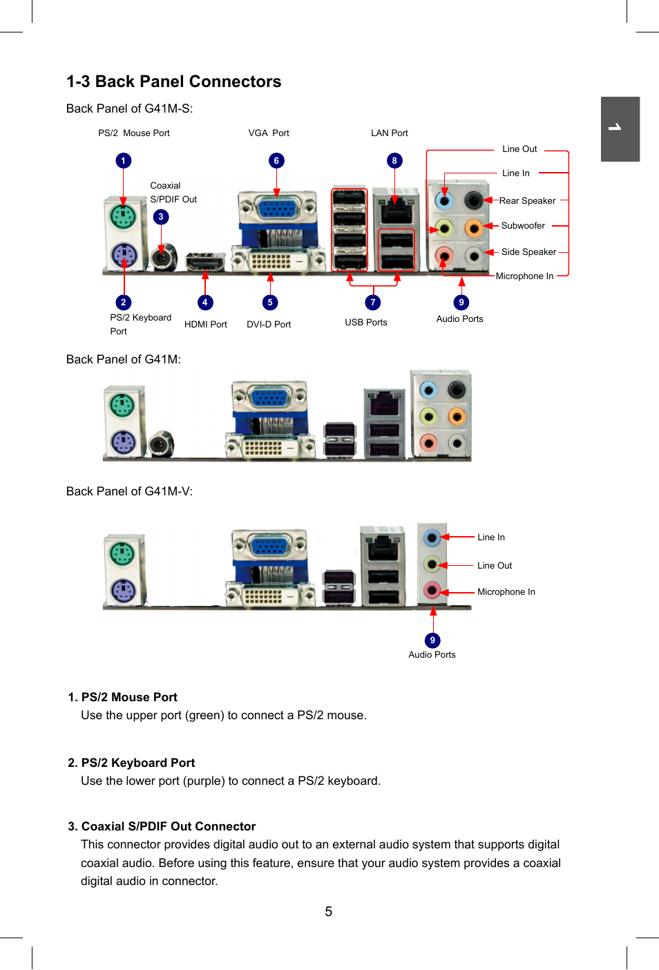 3 back panel connectors | Foxconn G41M Series User Manual | Page 12 / 75