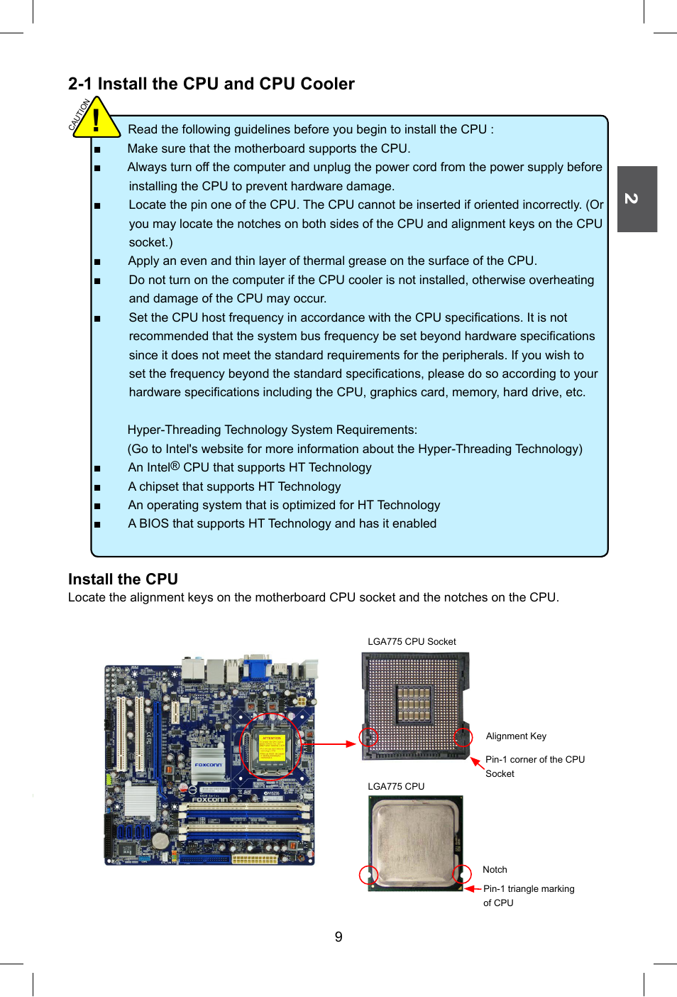 1 install the cpu and cpu cooler, Install the cpu | Foxconn G41M Series User Manual | Page 16 / 75