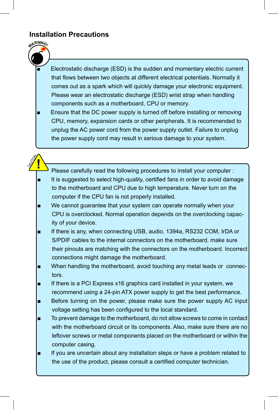 Installation precautions | Foxconn G41M Series User Manual | Page 5 / 75