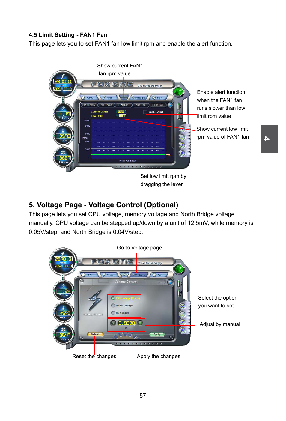 Voltage page - voltage control (optional) | Foxconn G41M Series User Manual | Page 64 / 75