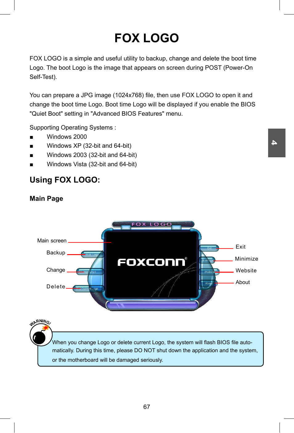 Fox logo, Using fox logo | Foxconn G41M Series User Manual | Page 74 / 75