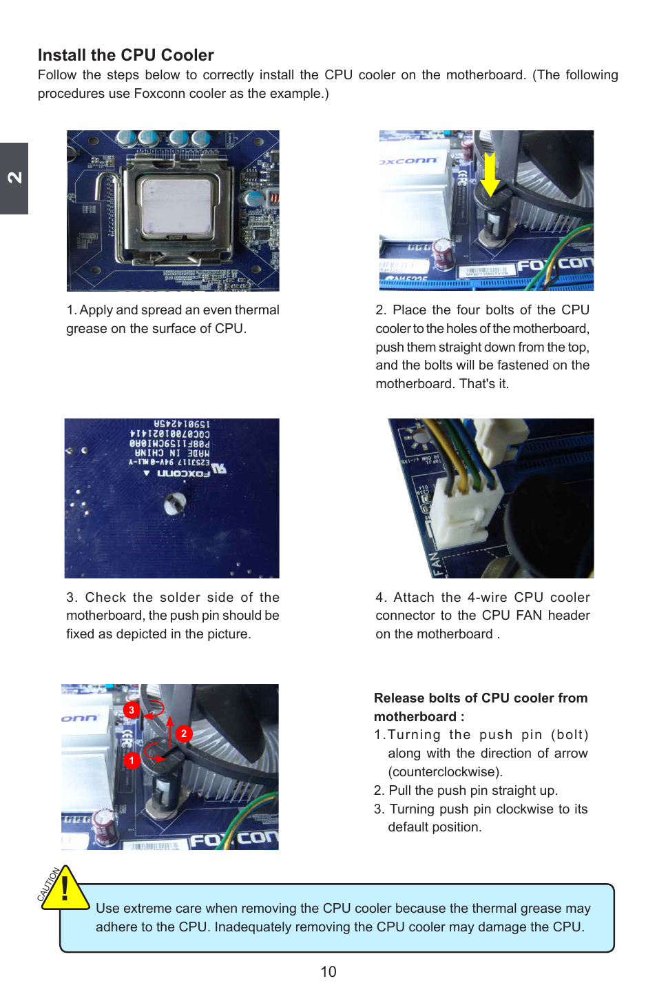 Install the cpu cooler | Foxconn G41MD Series User Manual | Page 17 / 51