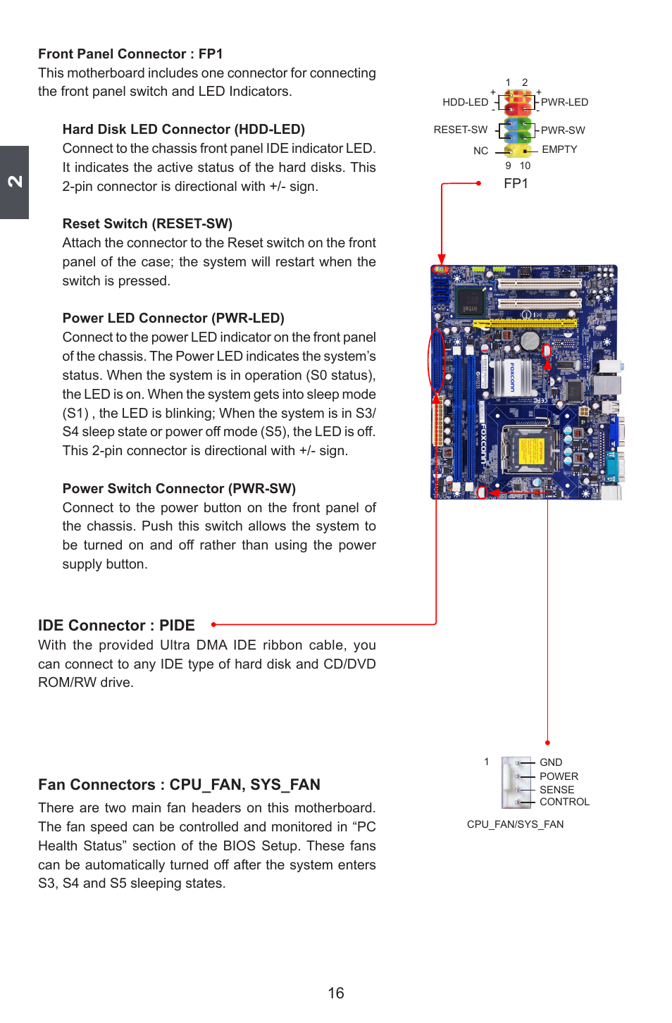 Ide connector : pide, Fan connectors : cpu_fan, sys_fan | Foxconn G41MD Series User Manual | Page 23 / 51