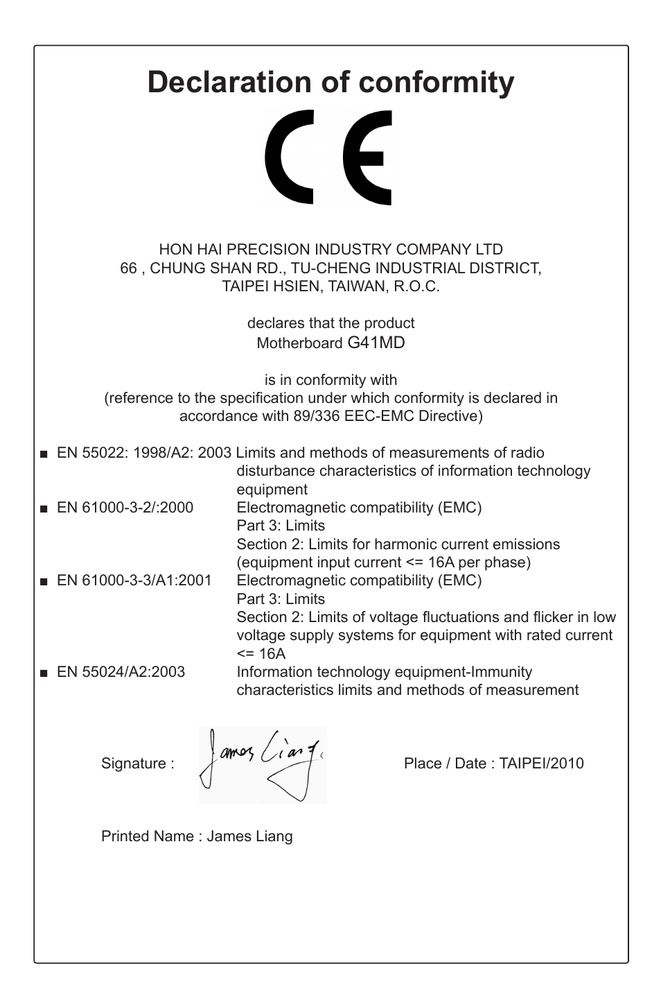 Declaration of conformity | Foxconn G41MD Series User Manual | Page 3 / 51